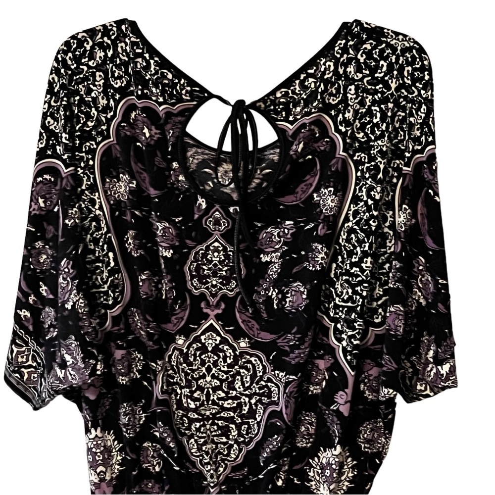 Studio M Elaborate Purple Floral Tie-back Loose Sleeve Dress Size M Smocked - Picture 13 of 16